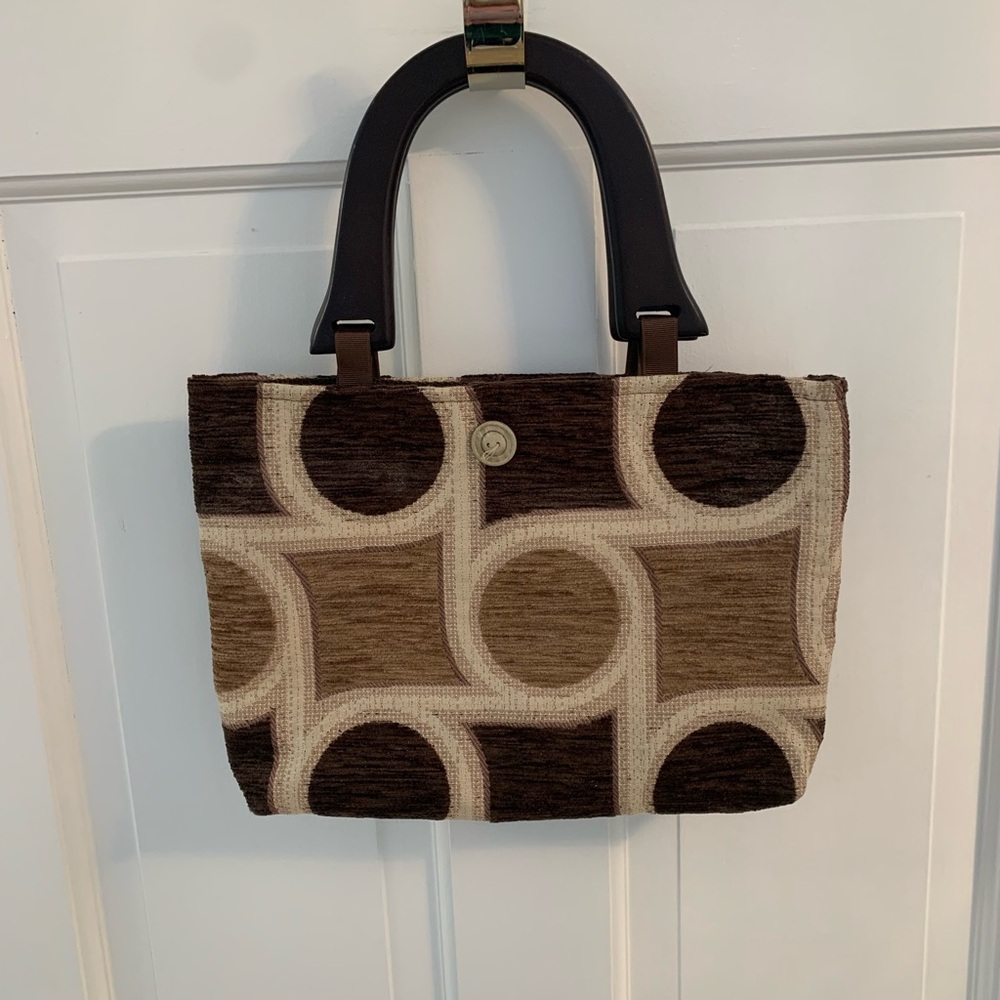Geometric Shaped Soft Purse with Wooden Handles